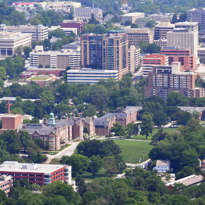 Aerial view of the TU and Towson