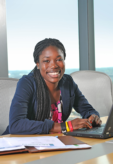 Student intern in a downtown office
