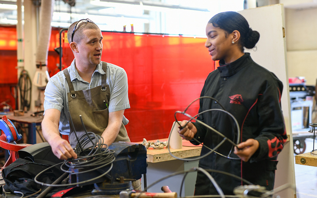sculpture student and professor