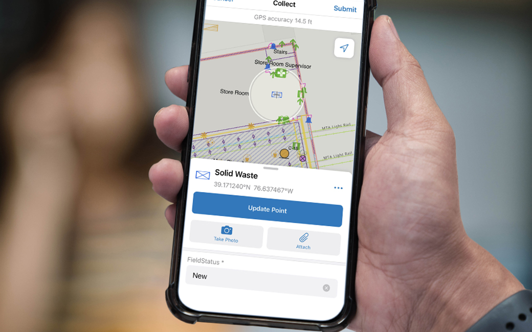GIS mapping application displayed on a hand held mobile device