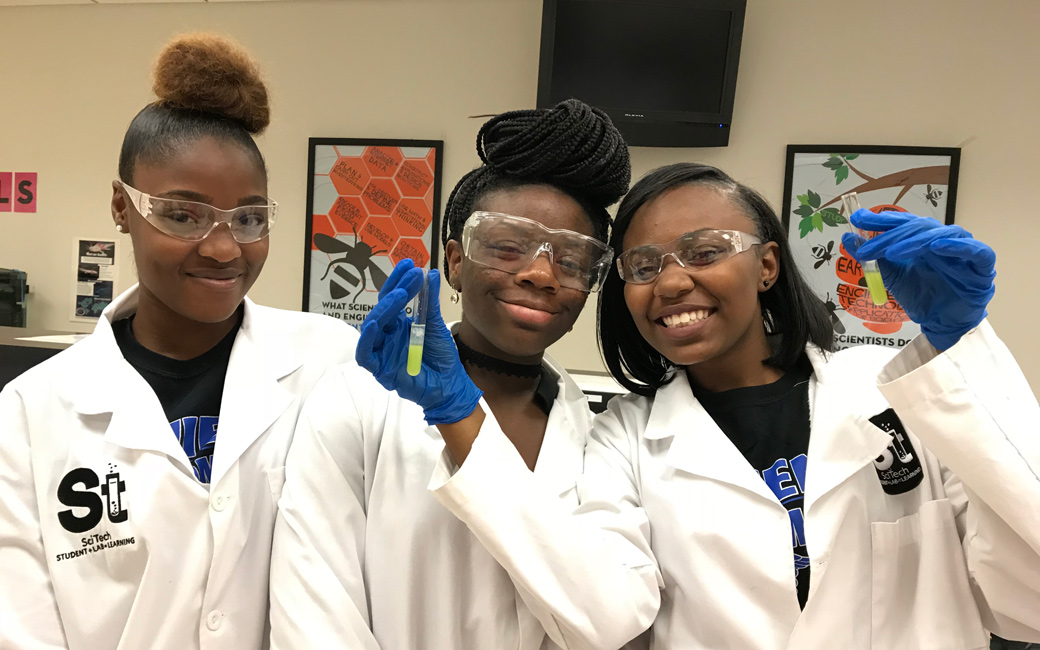 girls in lab with test tubes