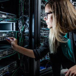 student working at server
