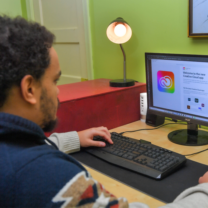 A student works on a computer