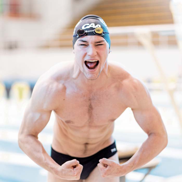 Brian Benzing flexing inside Burdick Pool