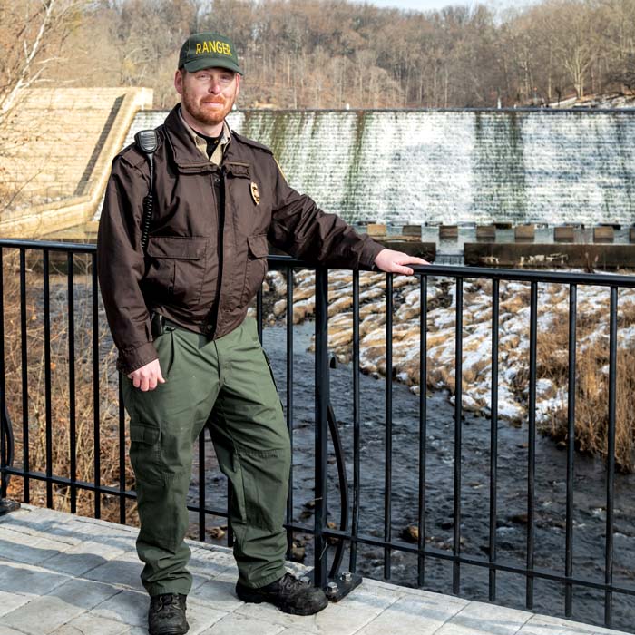 Park ranger at Lake Roland falls