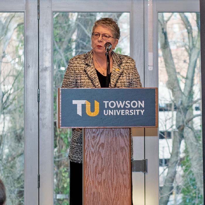 President Schatzel at a podium