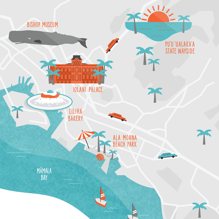 illustrated map of honolulu