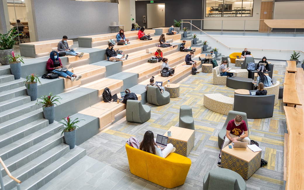 Students working in the Science Commons