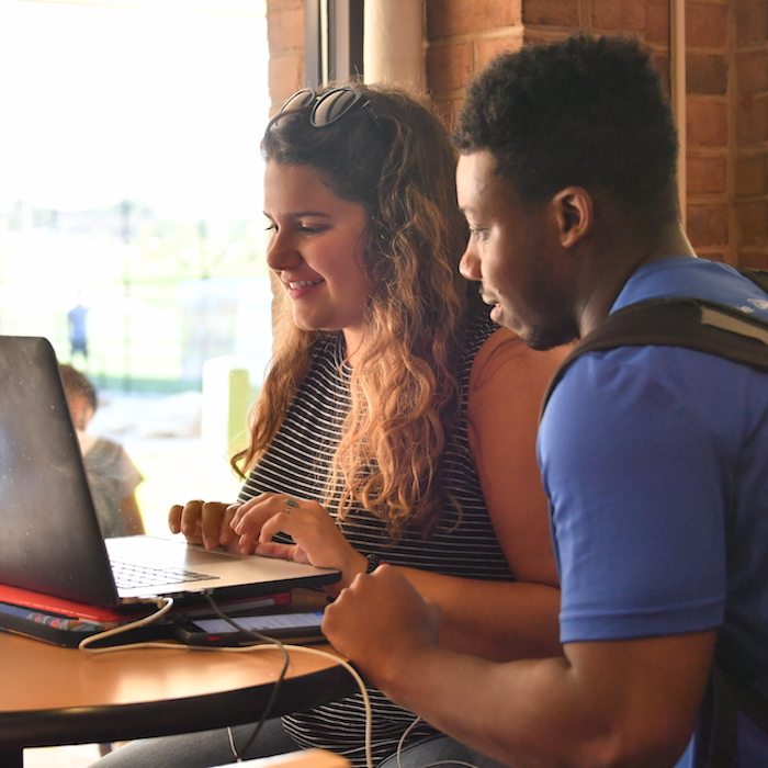 Two students doing work in Cook Library