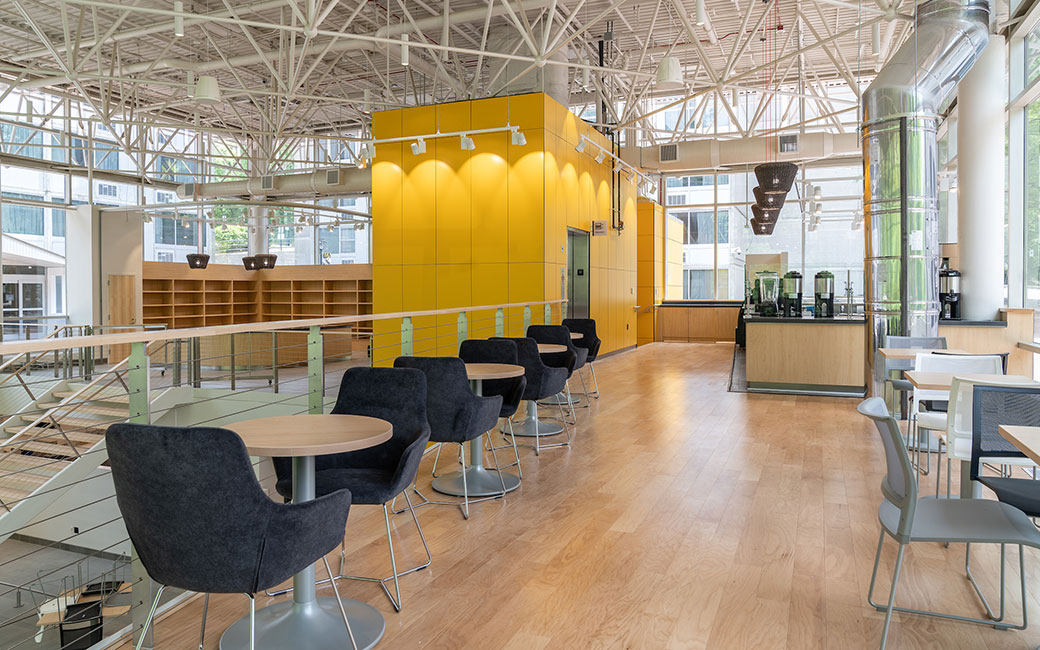 Glen Dining Hall second floor seating area and coffee bar