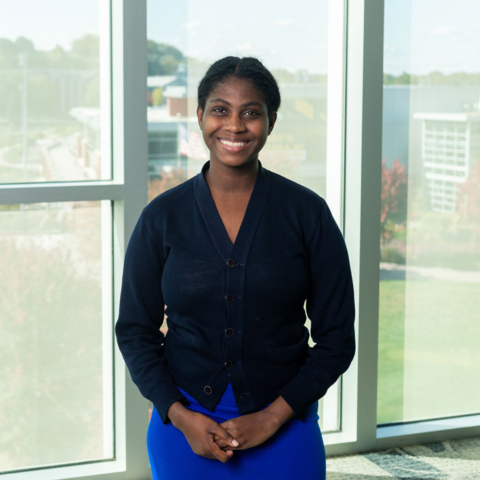 International student Rohanna Bowers '24 inside the College of Liberal Arts where she studies geology.