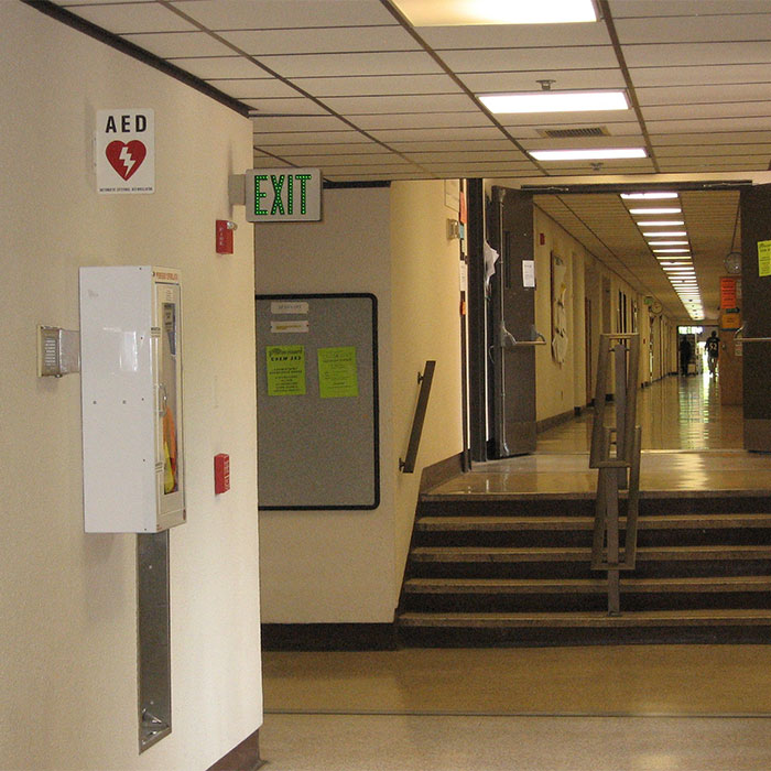 3rd floor hallway across from Biology dept.
