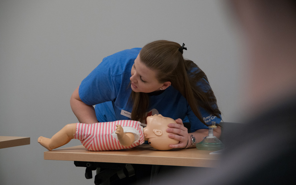 Safety Classes TU student providing CPR instruction