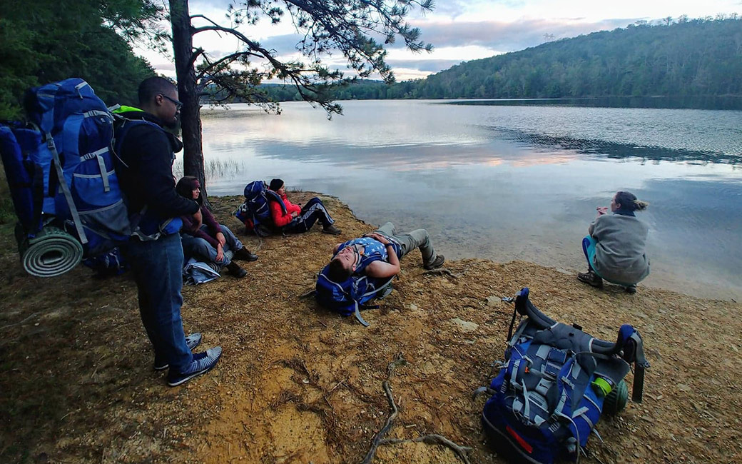 Gear Rental towson student using gear from TU's Outdoor Adventures program