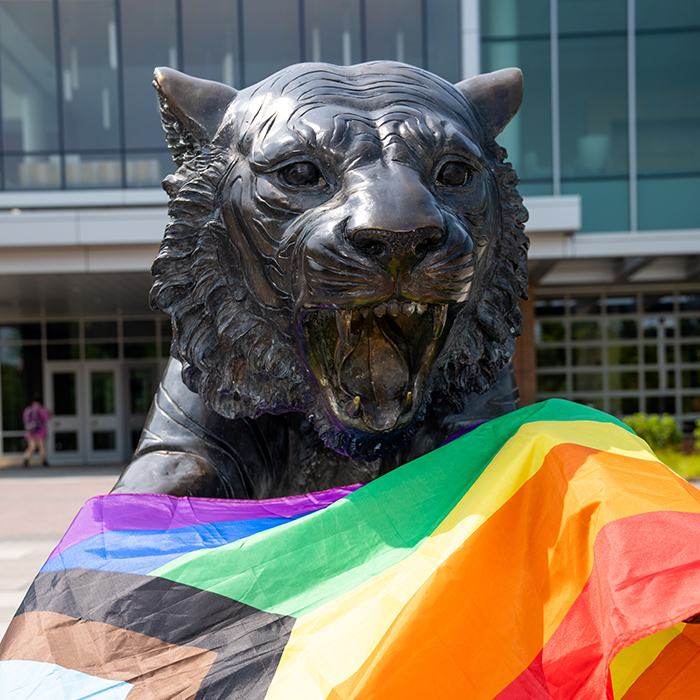 Tiger statue with flags