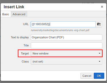 The Insert Link pop-up window